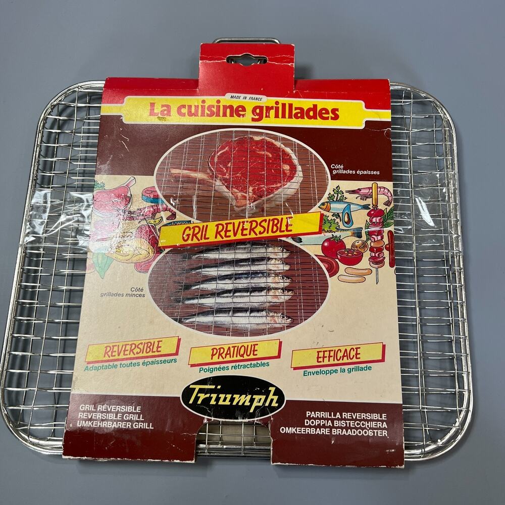 Vintage Triumph Reversible Grill Basket BBQ Fish Meat Retractable FRANCE NEW NOS